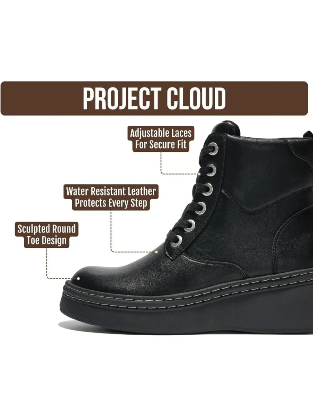 Women's Black Laces Round Toe Comfortable Inside Zipper Platform Ankle Boots